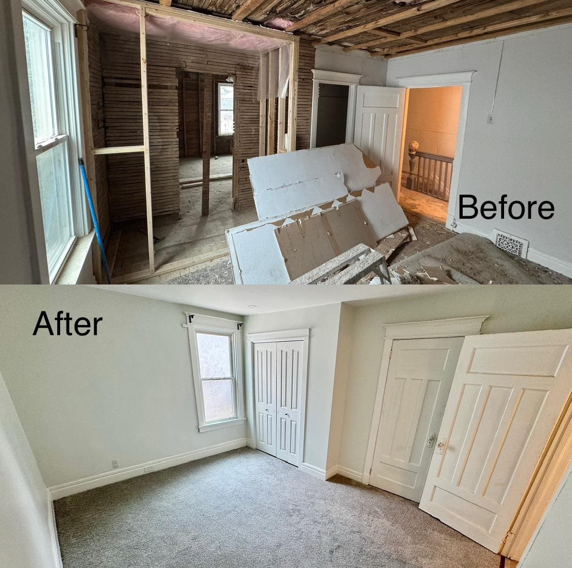 Century-Home Bedroom Rebuild — before and after by Elevation